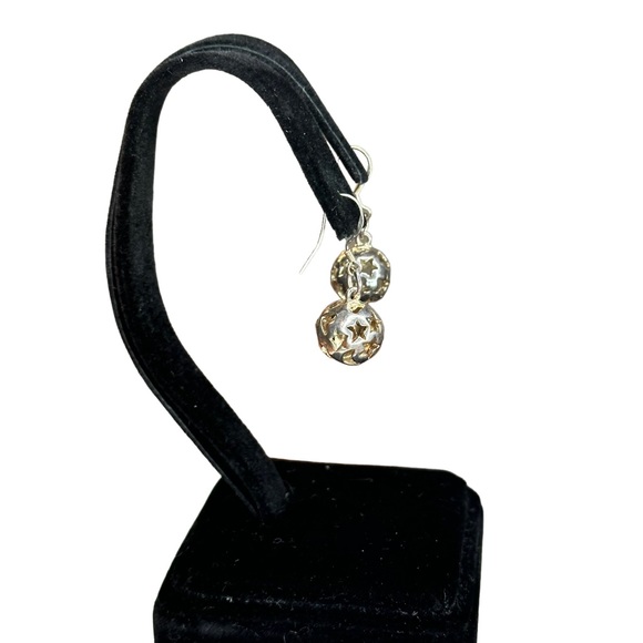 Vintage 925 Sterling Silver Celestial Heart Moon Stars Sphere Earrings - Picture 2 of 4